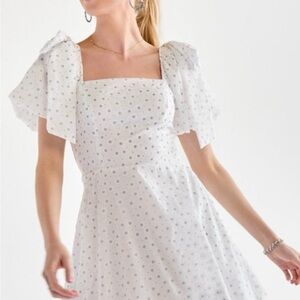 Francesca's Collections White Mini Dress with blue Dots